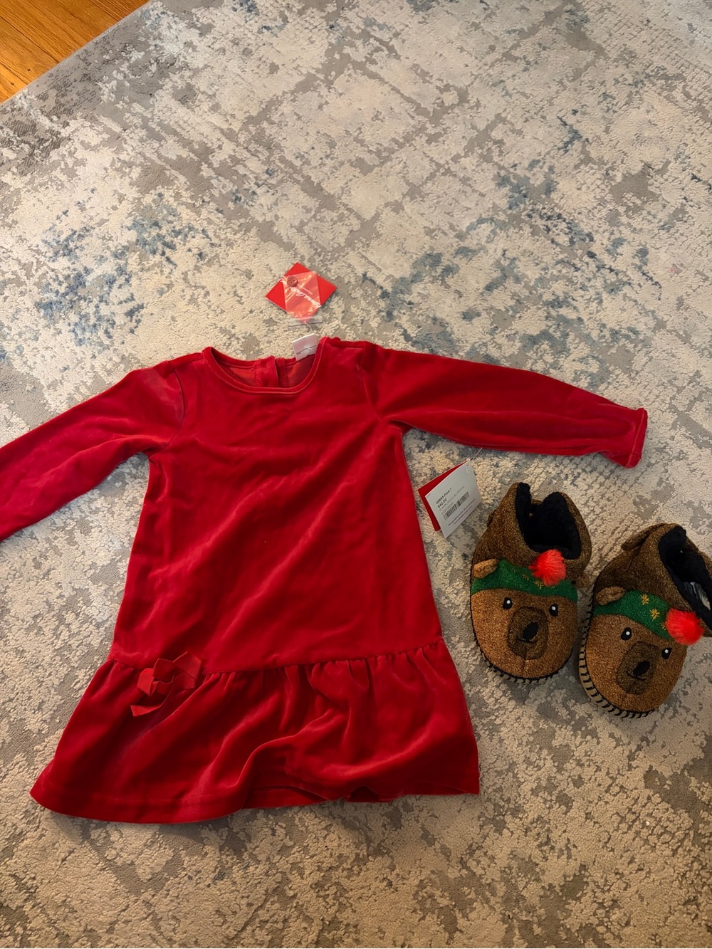 Hanna Andersson velvety dress and bear slippers